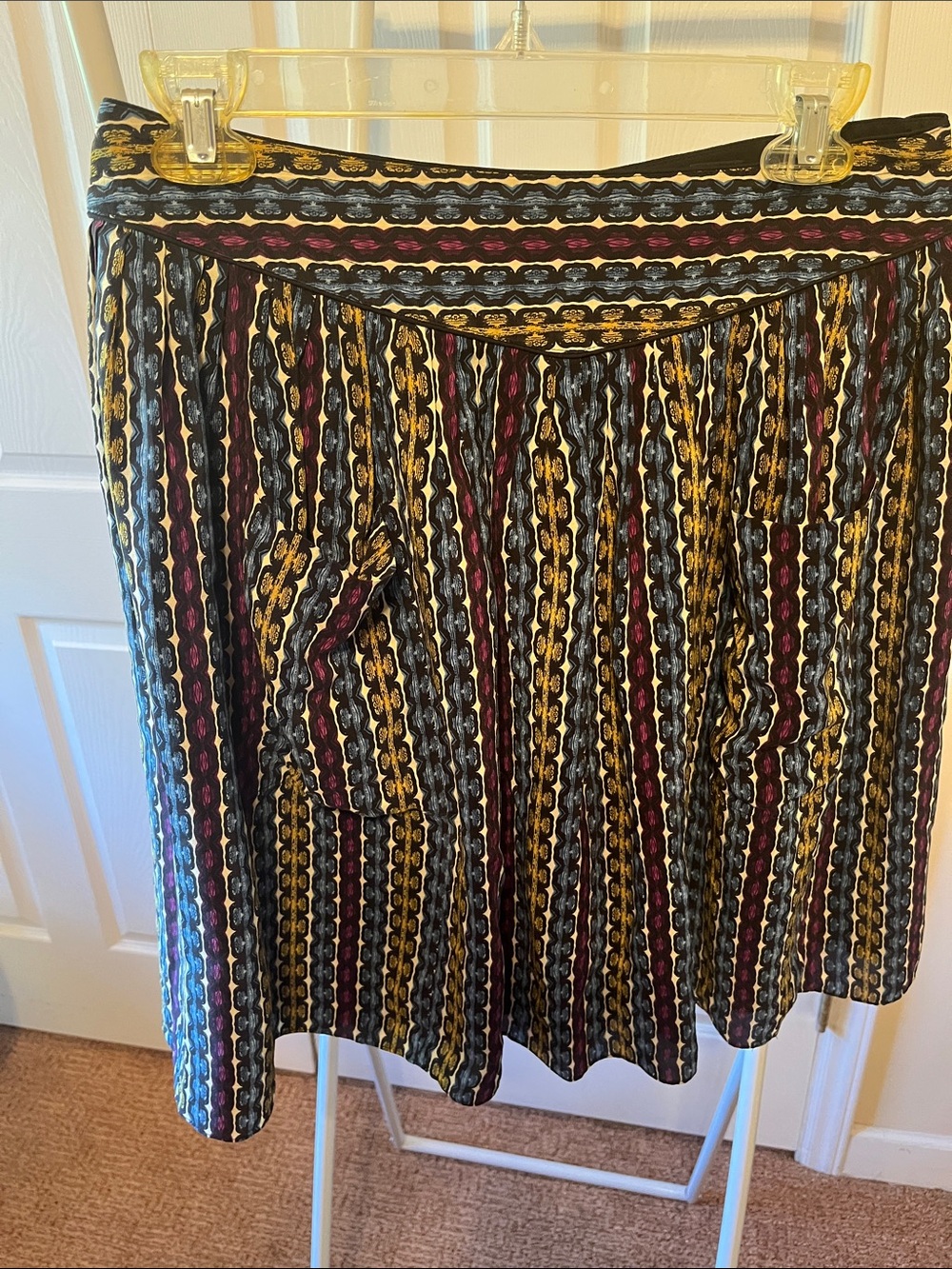 Etcetera Vertical Stripe A-Line Skirt in Black, Gold & Burgundy